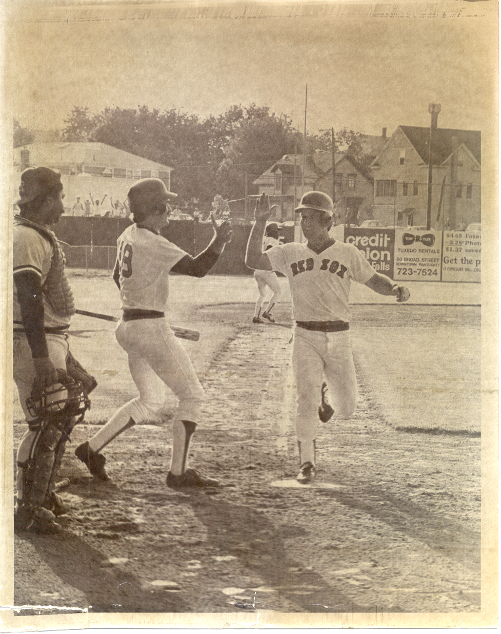 Wade Boggs and Marty Barrett high-five, 1981. Credit Worcester Red Sox.